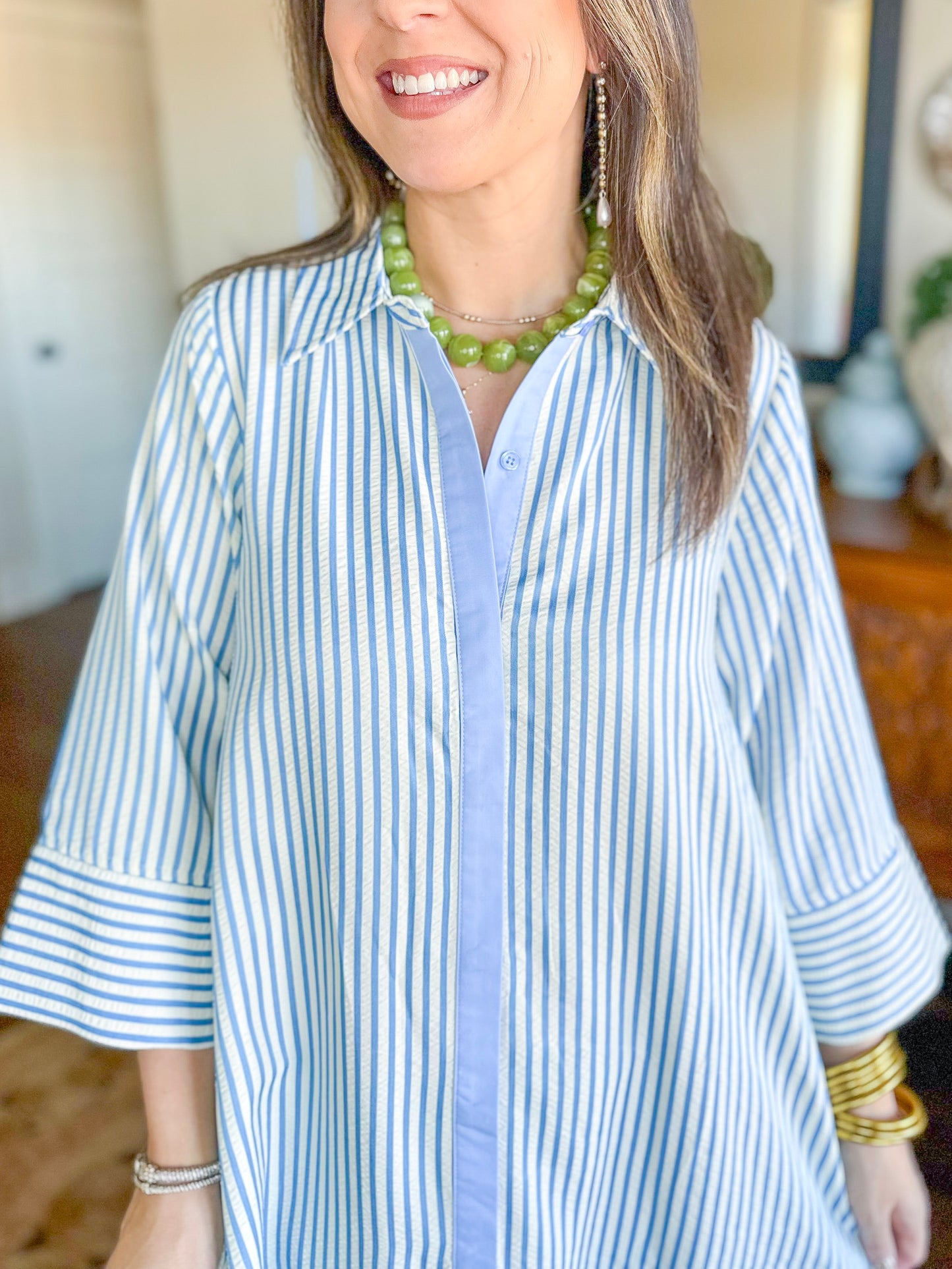 The Caroline Stripe Dress in Blue