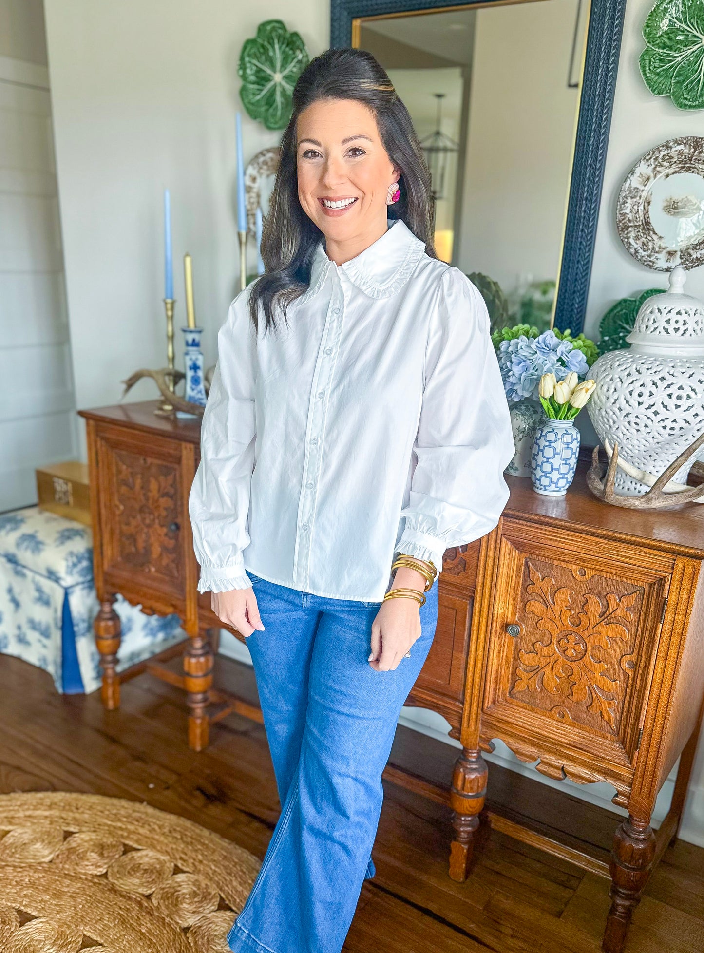 The Charlotte Ruffle Collar Top in White