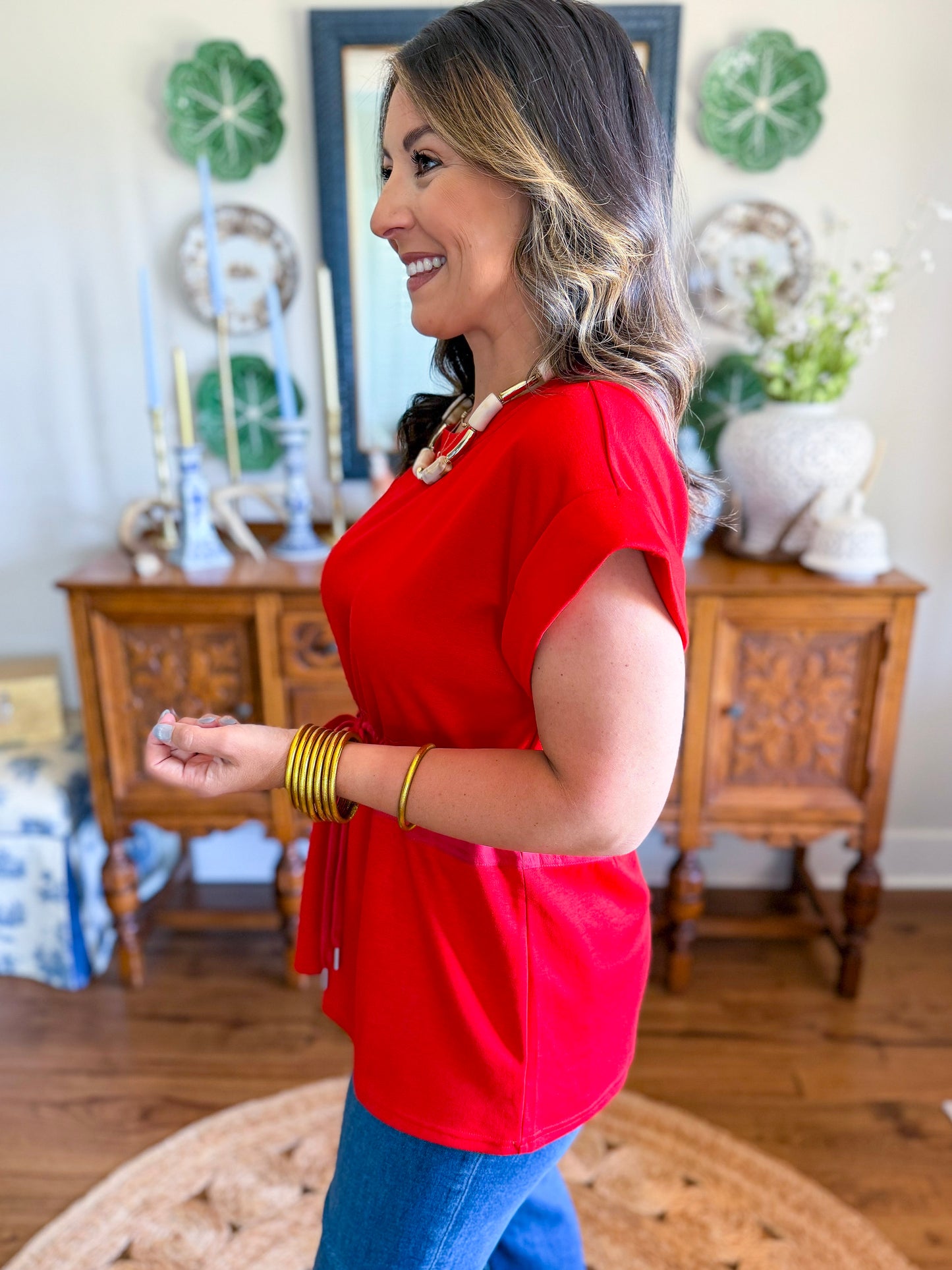 City Lights Cinched Top in Red