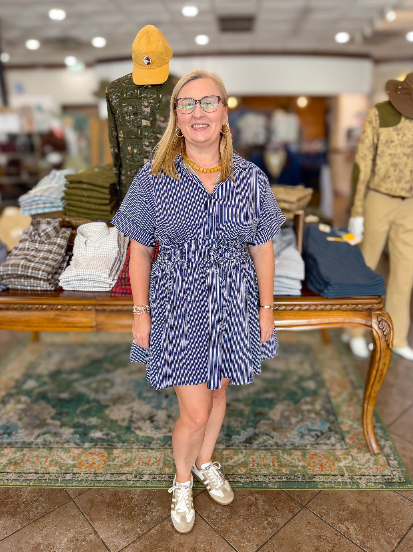 Eloise Pinstripe Dress in Navy