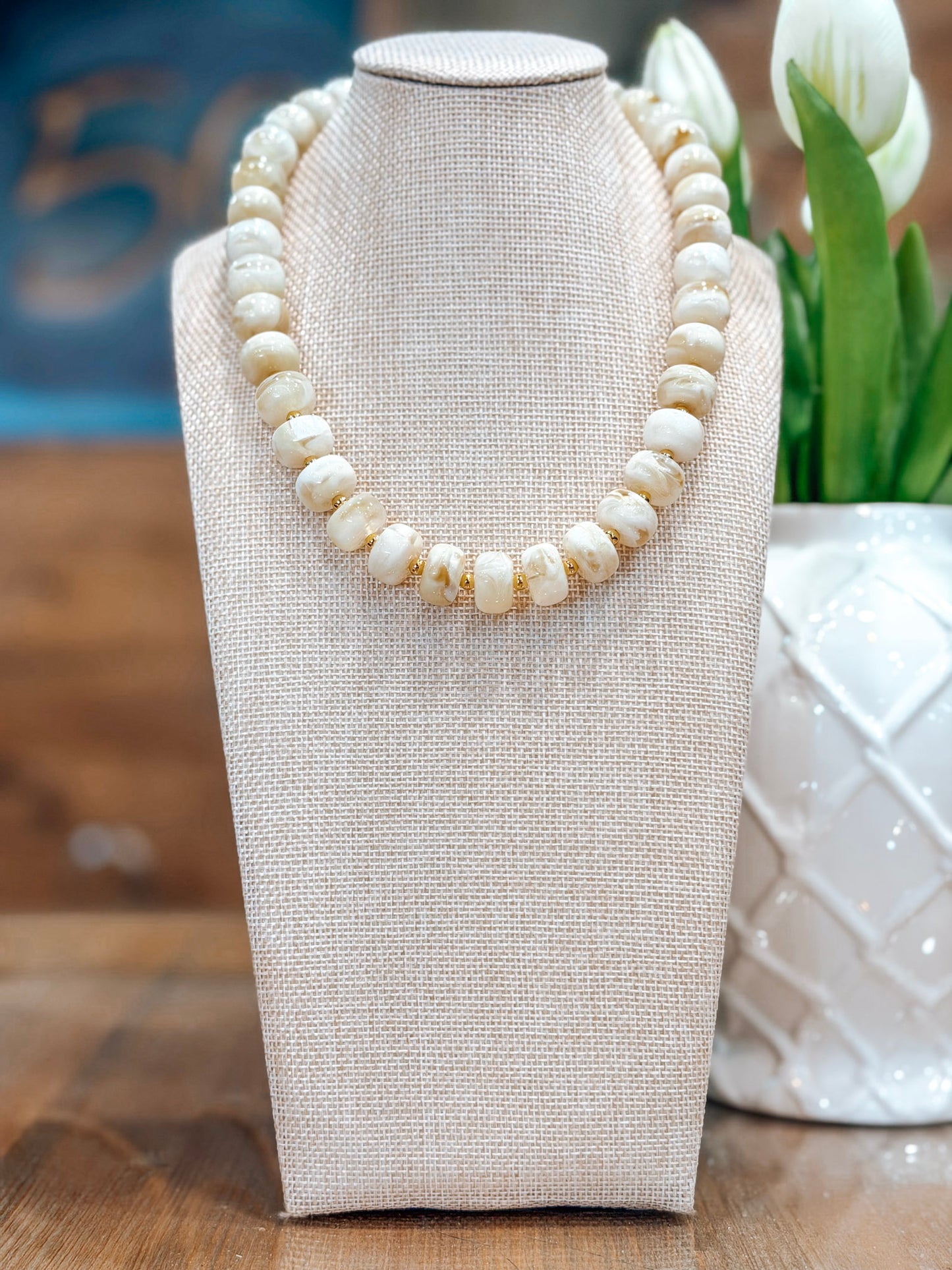 Lainey Beaded Necklace in Cream