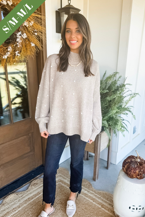 Mud Pie Novie Pom Pom Sweater in Tan