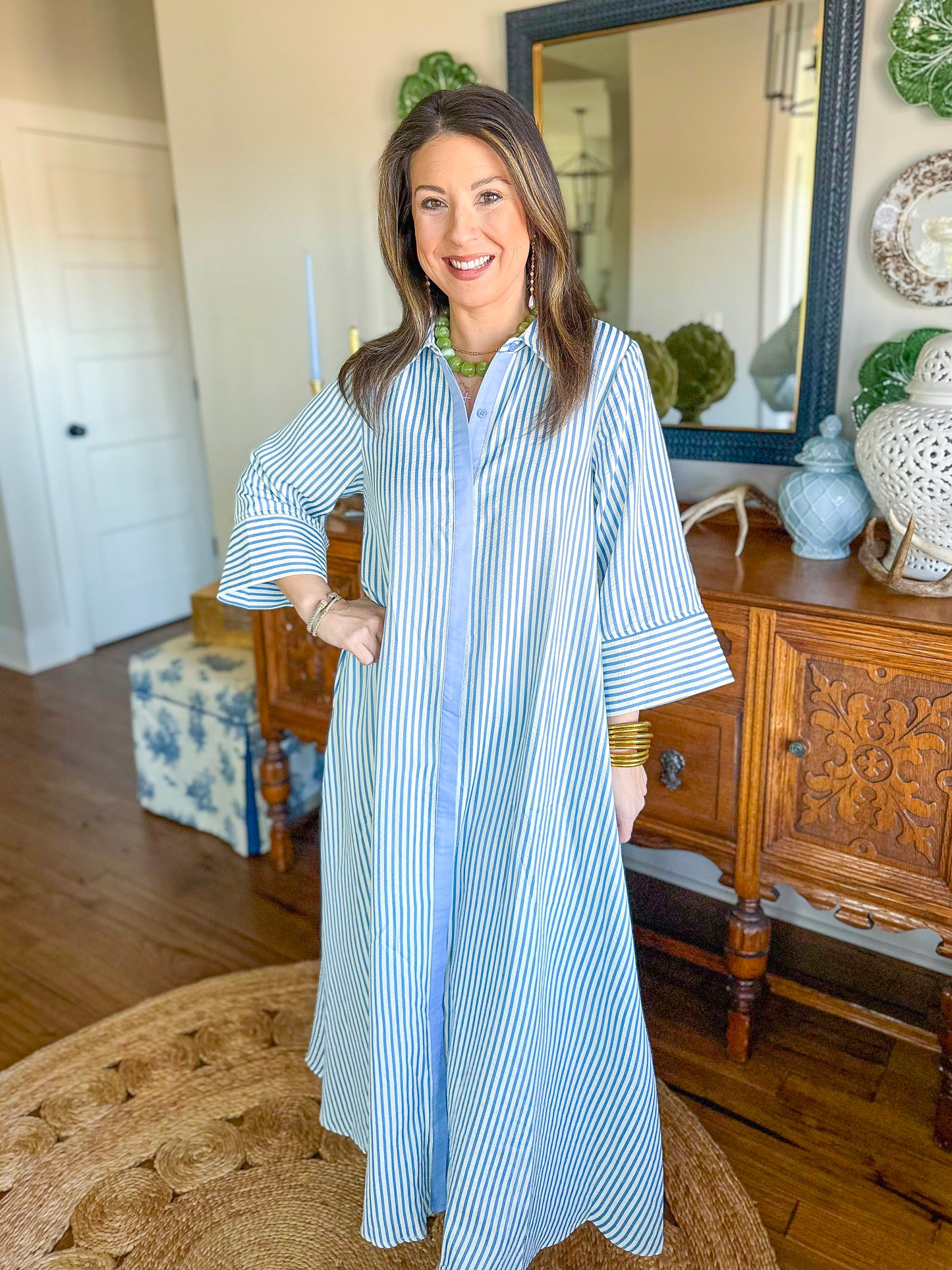 The Caroline Stripe Dress in Blue
