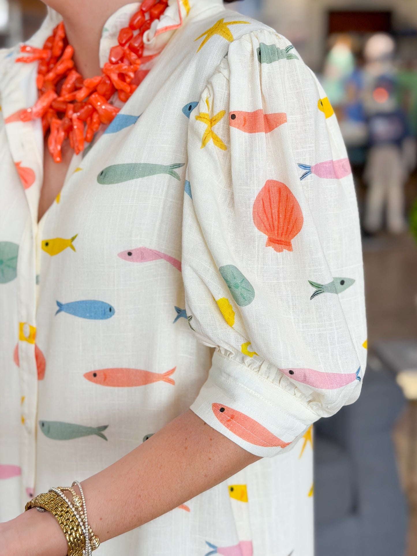 Karlie | Multi Fish Ruffle Collar Maxi Dress