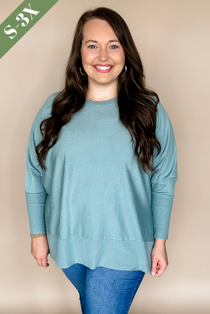 Back to Basic Long Sleeve Knit Sweater in Teal