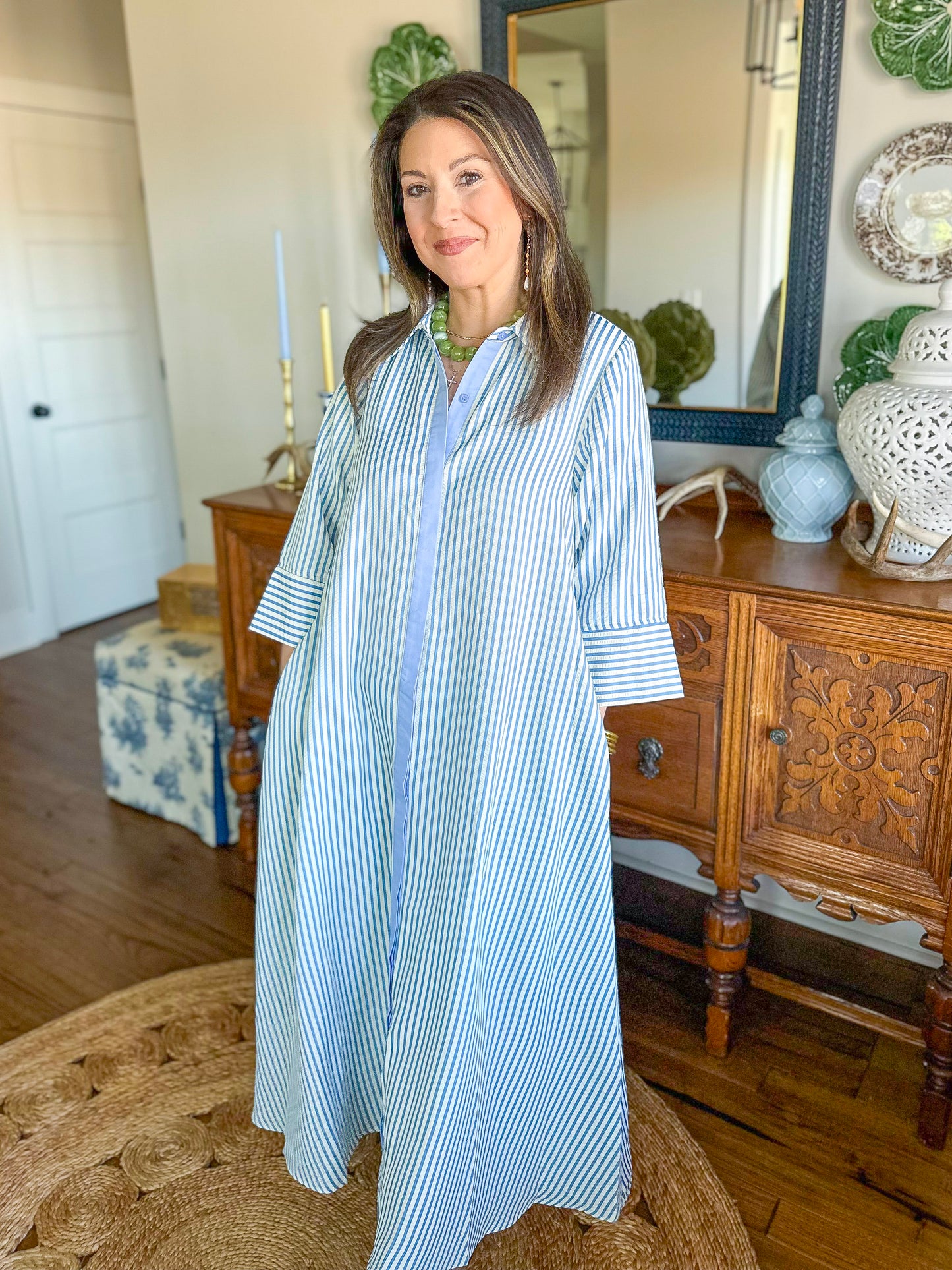 The Caroline Stripe Dress in Blue