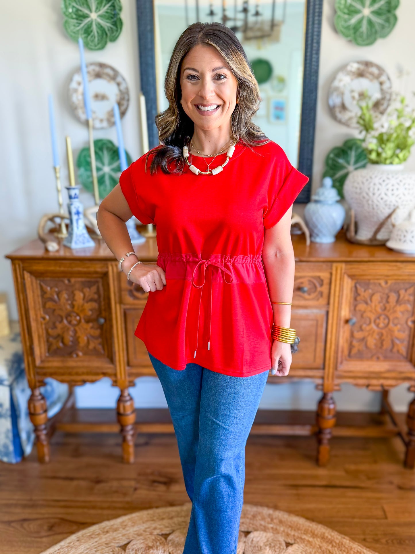 City Lights Cinched Top in Red