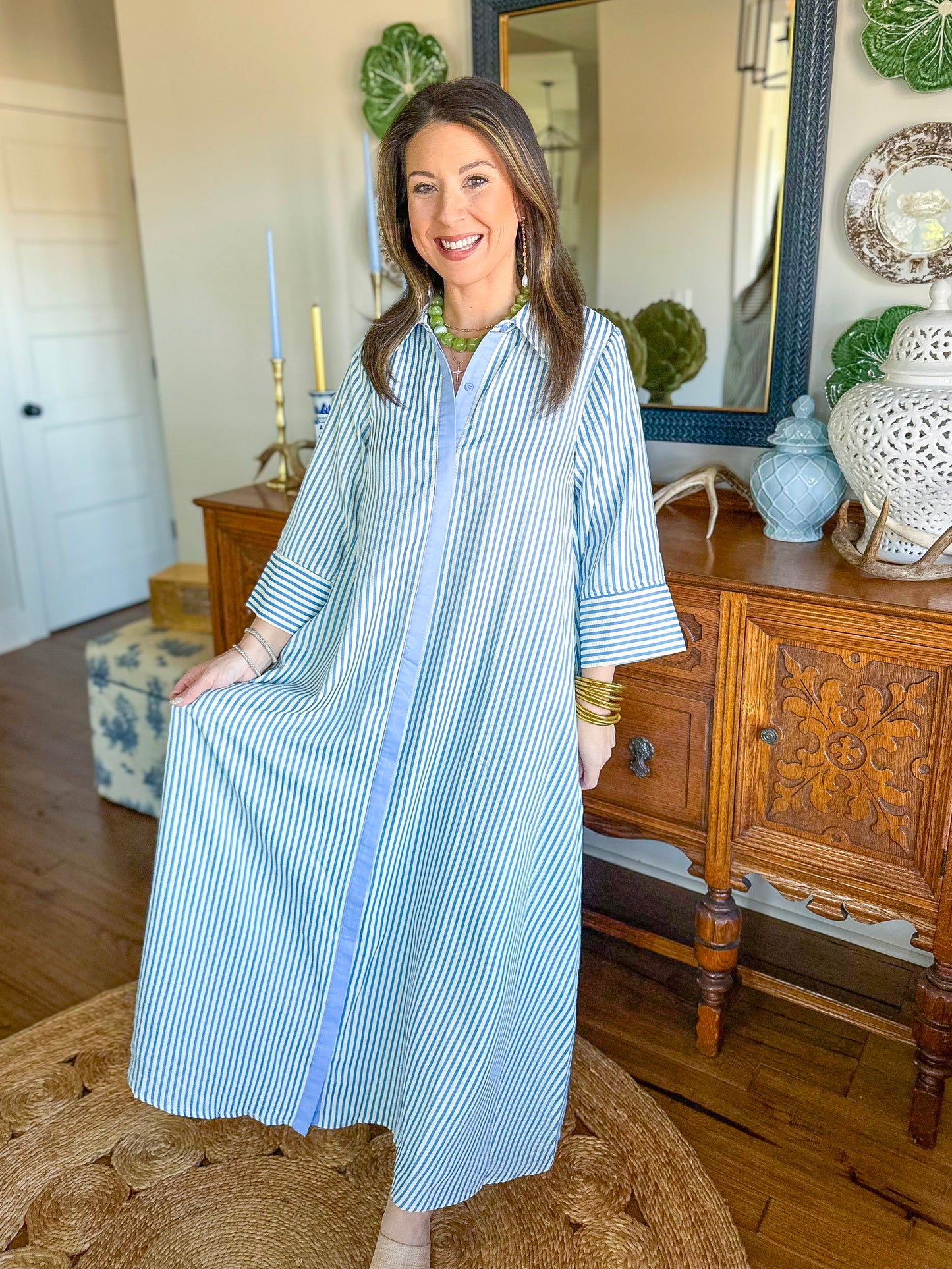 The Caroline Stripe Dress in Blue