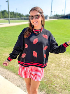 Mary Square | Millie Football Sweatshirt in Red & Black