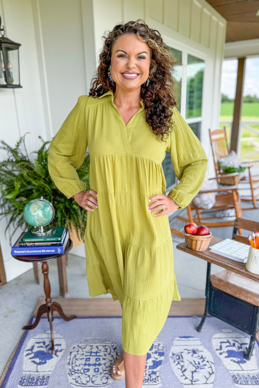 Southern Sass Midi Dress in Avacado