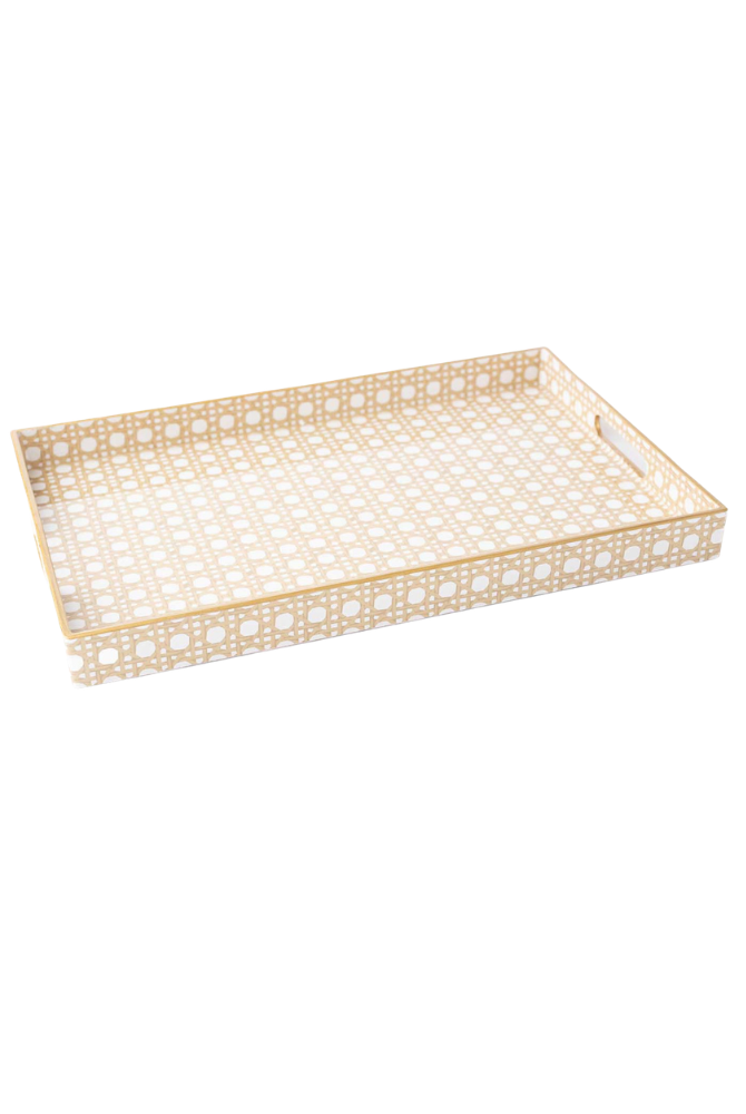 Tan Cane Rectangle Tray