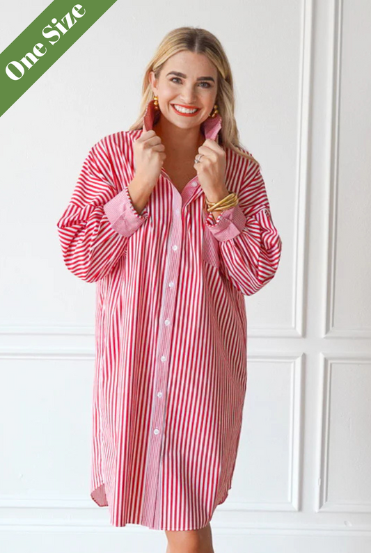 Caryn Lawn Frances Dress Red Stripe