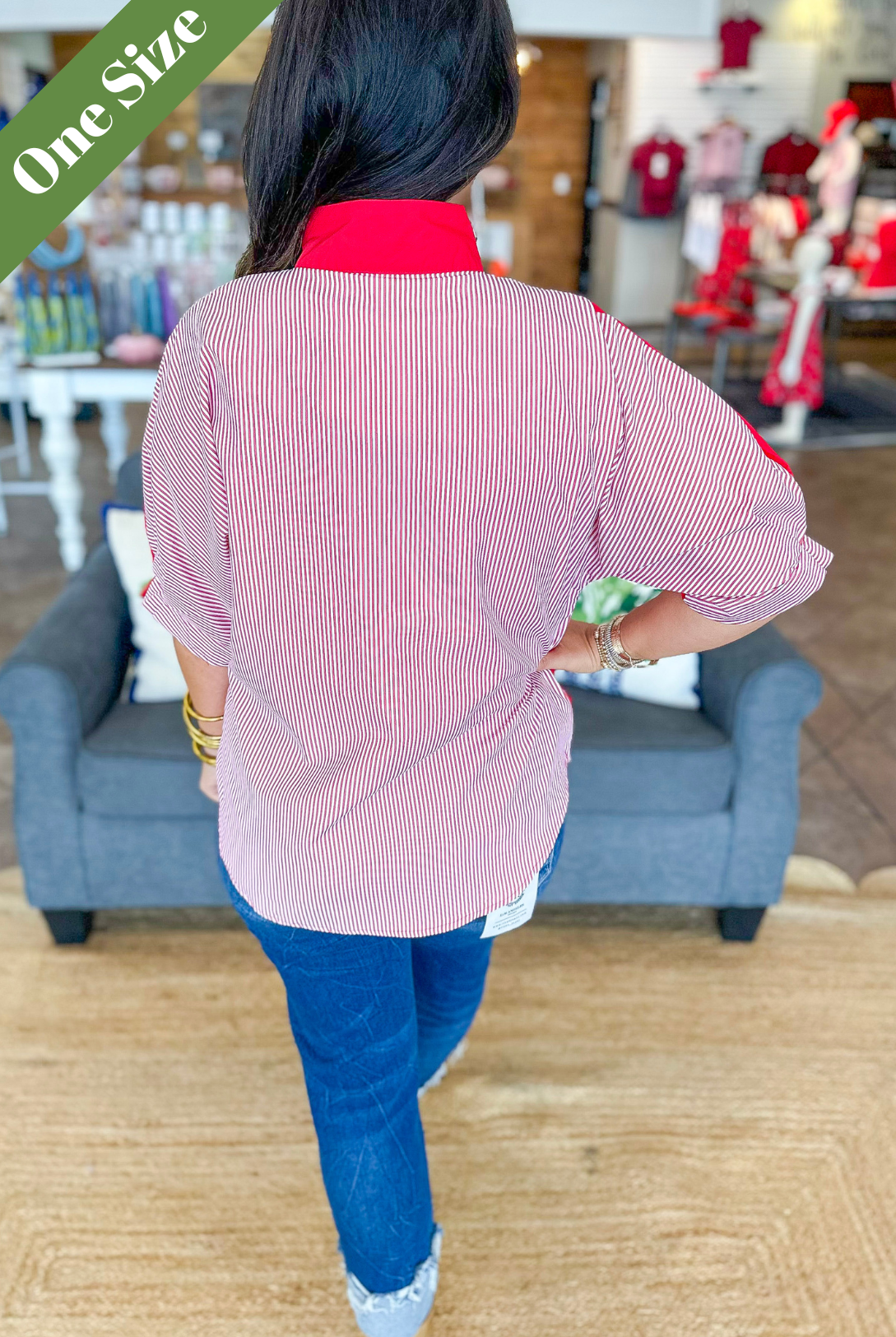 Caryn Lawn Caroline Contrast Top Red Stripe
