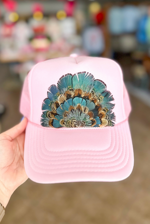 Pink Feathered Trucker Hat - Elle