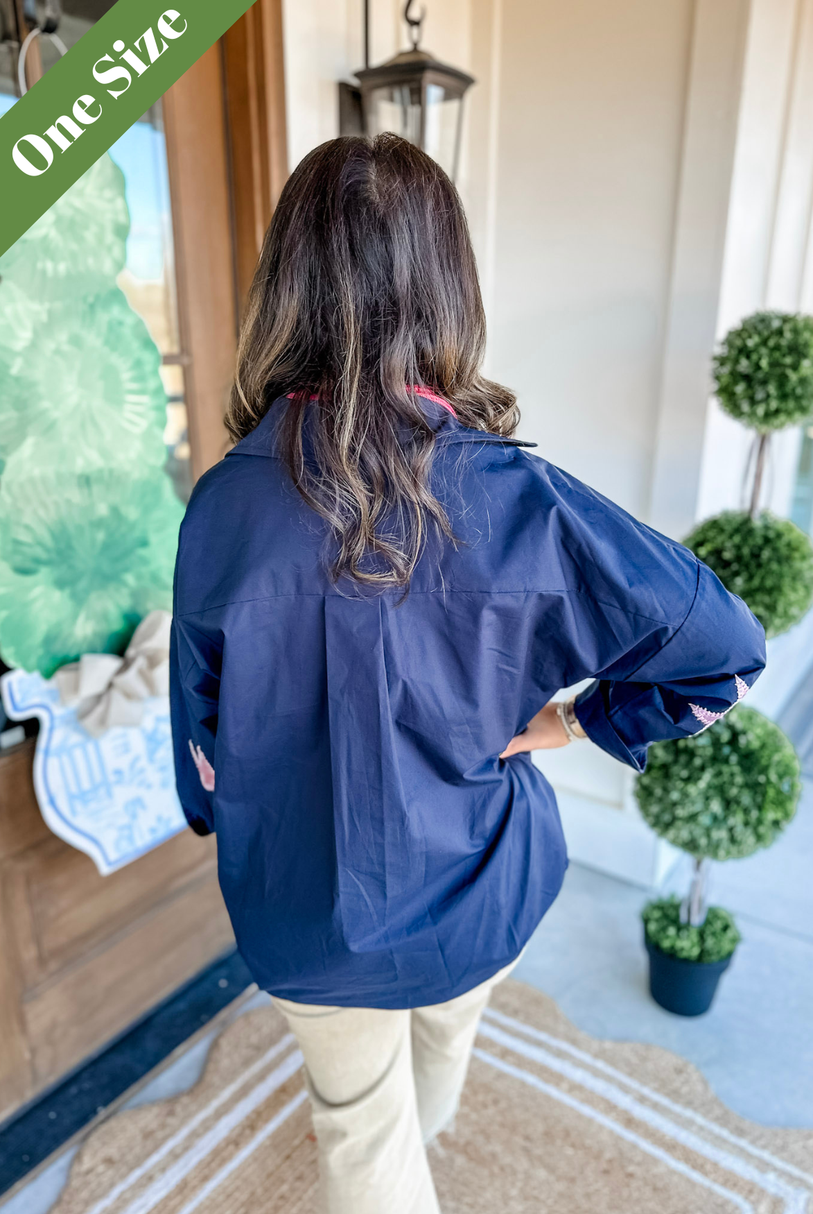 Preppy Leather Star Elbow Top Navy and Rosé