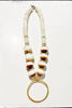 Wood Beaded Necklace with Gold Circle Pendant