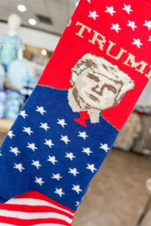 Brown Dog Trump Portrait Socks in Red