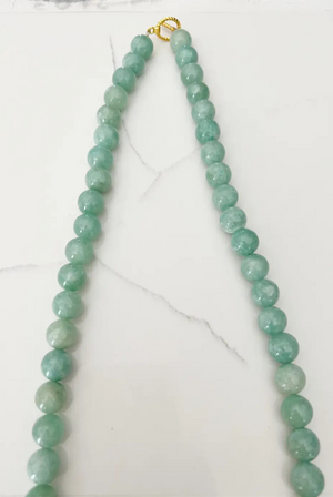 Short Gemstone Jade Bead Necklace Coconut Wood Mint Green