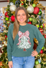 Green Toile Christmas Tree Long Sleeve T-Shirt