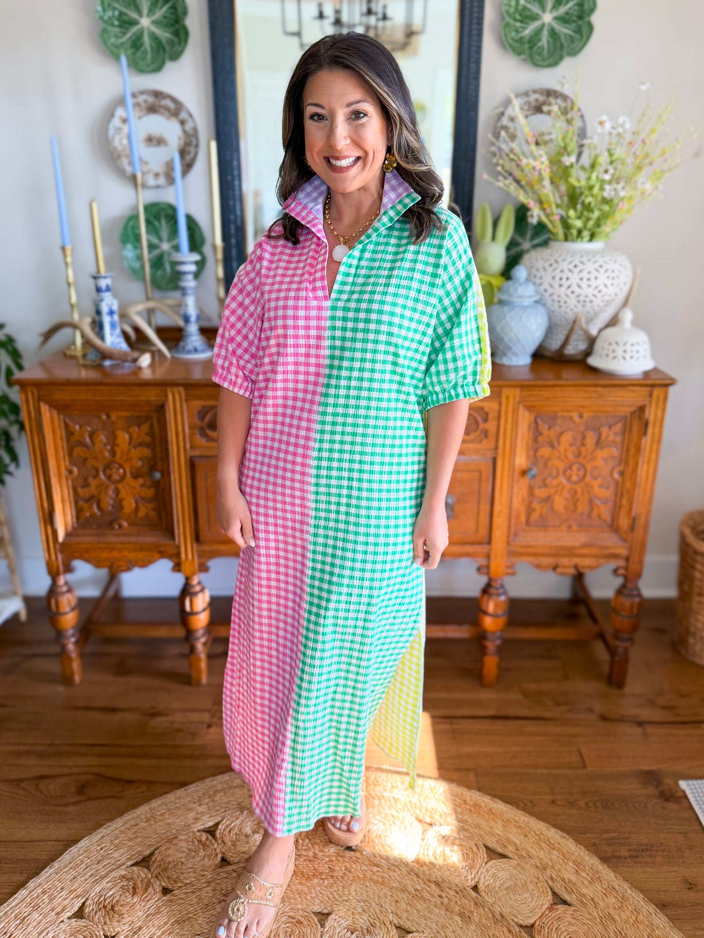 Blakely Gingham Midi Dress in Multi
