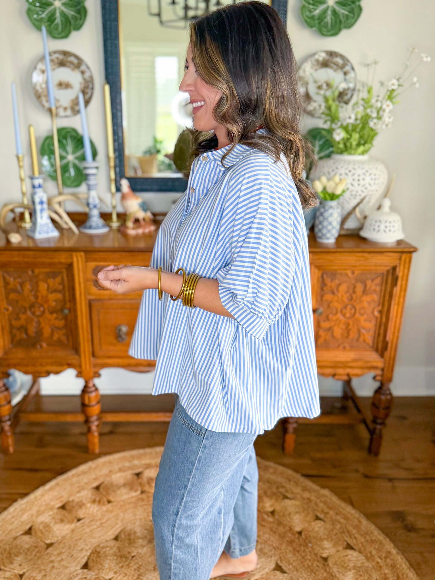 The Easy Escape Stripe Top in Blue
