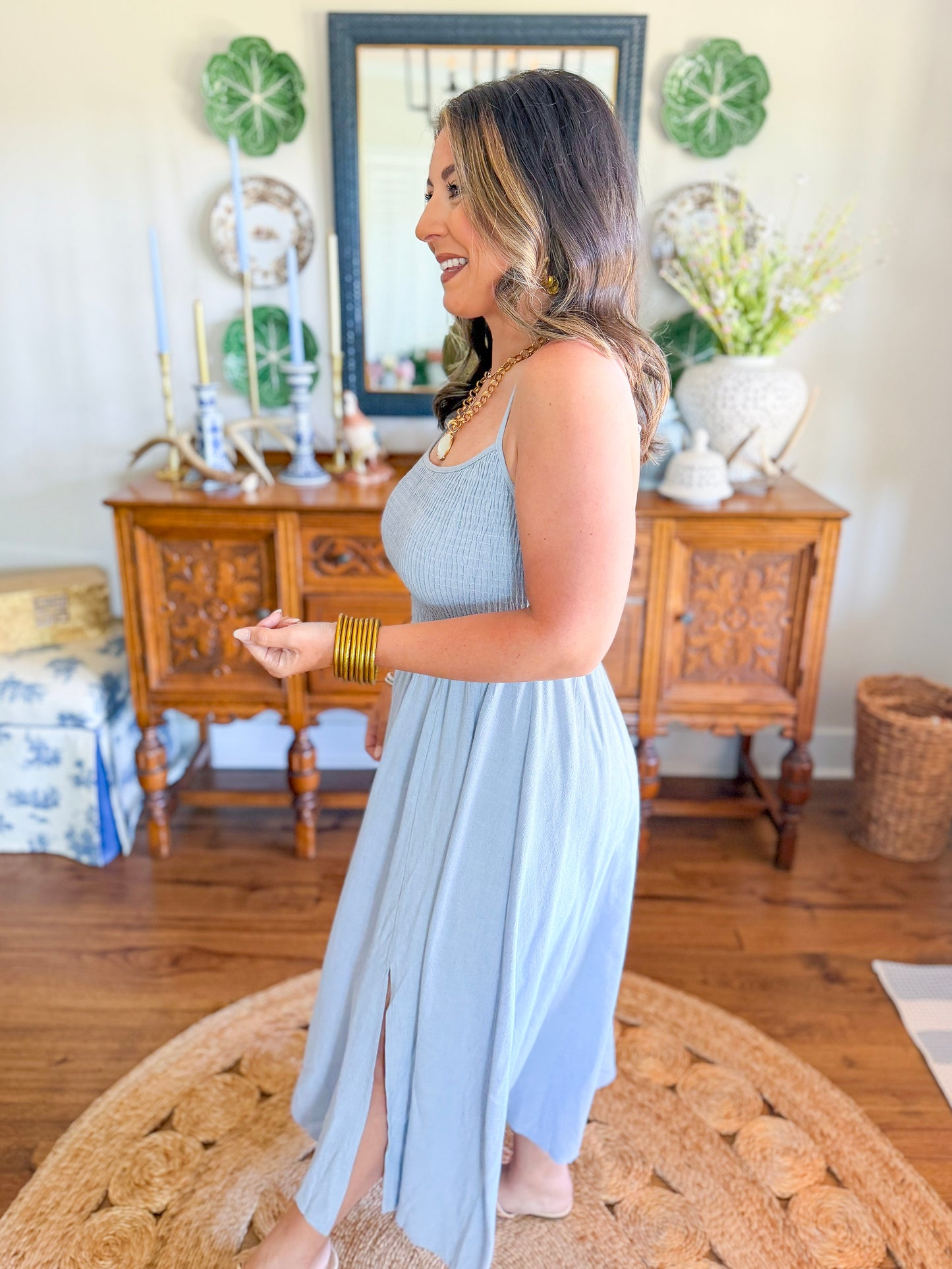 The Drift Midi Dress in Light Blue