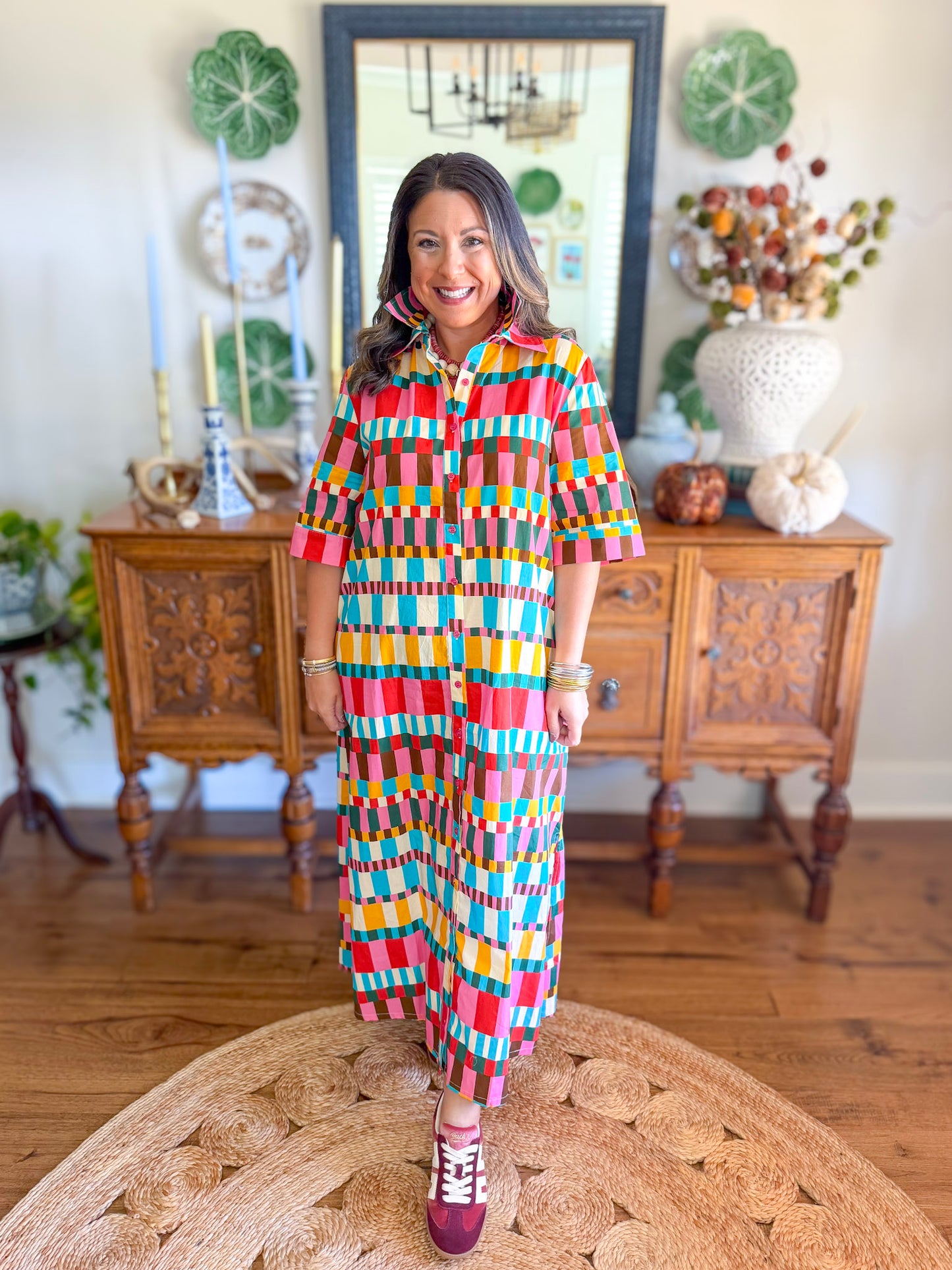 Karlie | Multi Poplin Maxi Shirt Dress