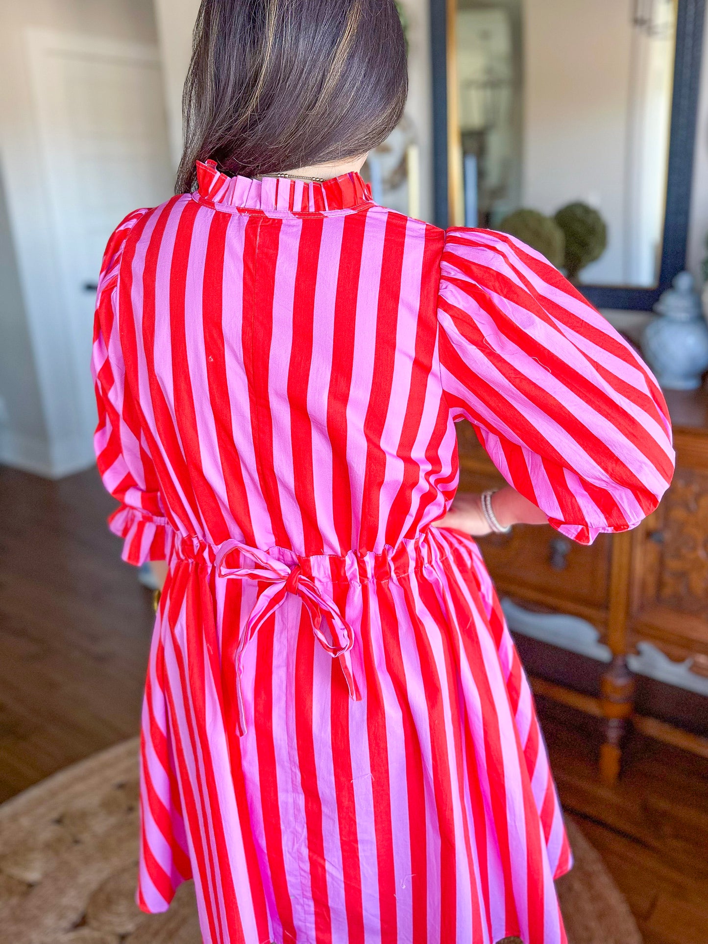 The Camden Dress in Pink/Red Stripes