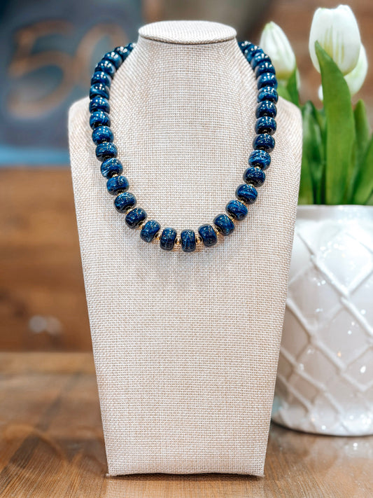 Lainey Beaded Necklace in Navy