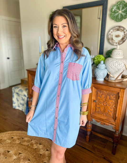 The Harbor Stripe Shirt Dress in Chambray