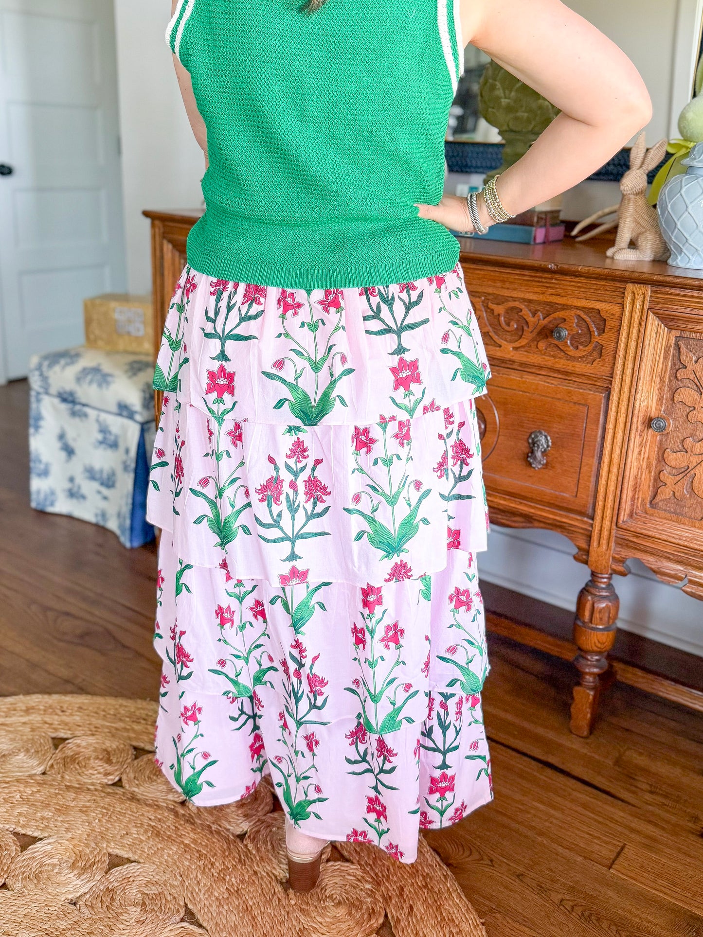 Heart of Grace | Ruffle Cascade Maxi Skirt in Rose d'Iris