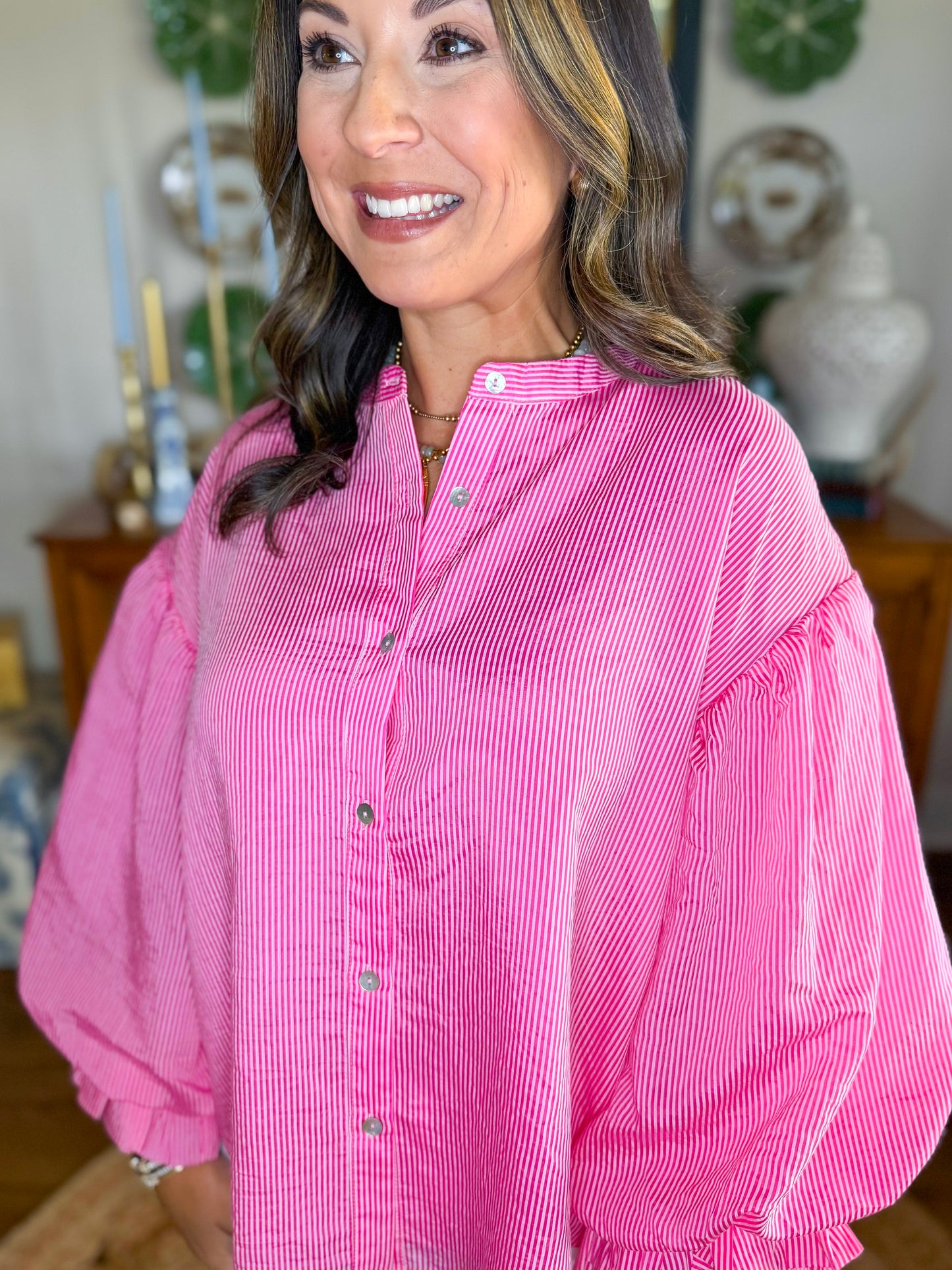 Pixie Stripe Bubble Sleeve Top