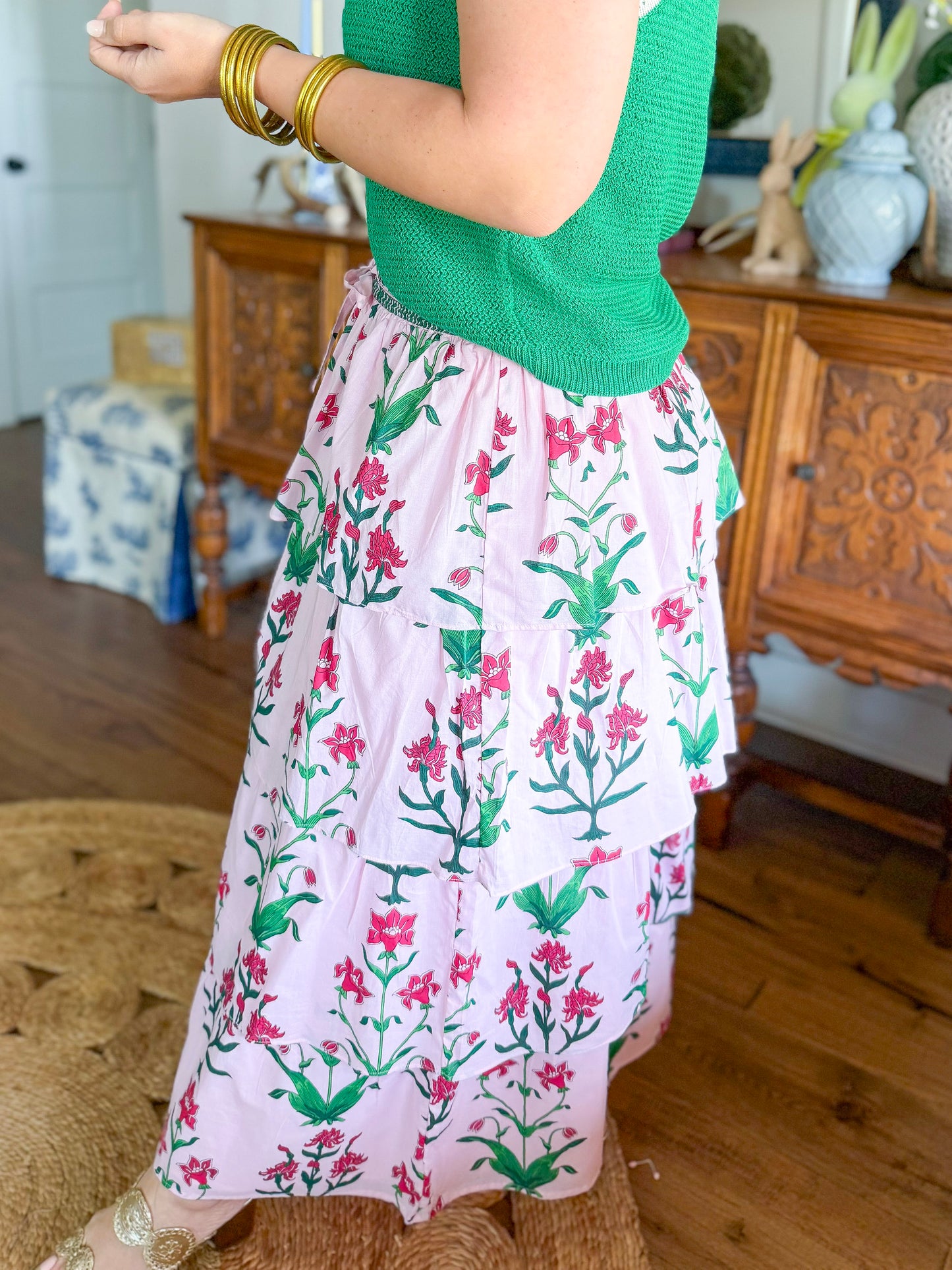 Heart of Grace | Ruffle Cascade Maxi Skirt in Rose d'Iris