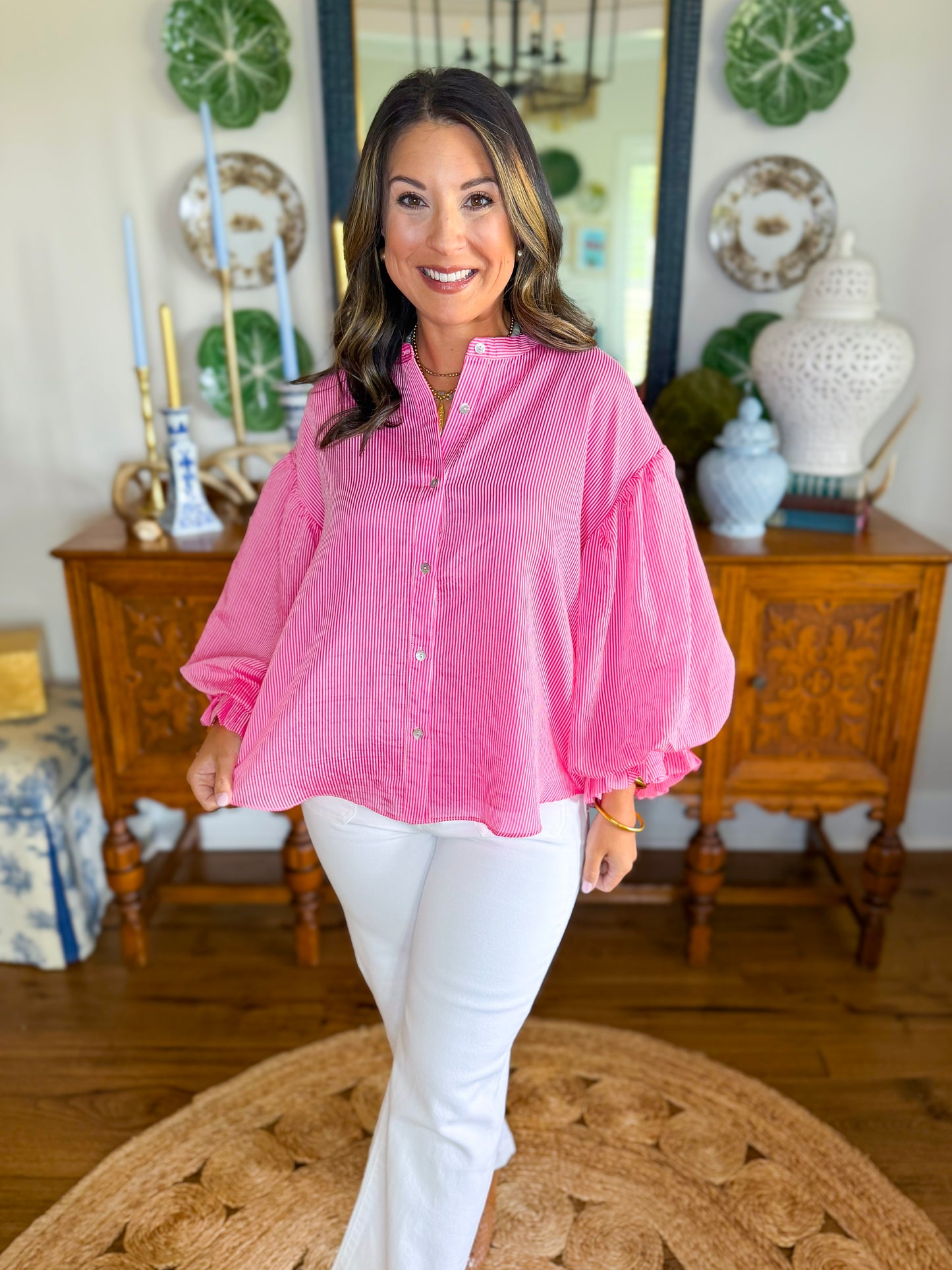 Pixie Stripe Bubble Sleeve Top