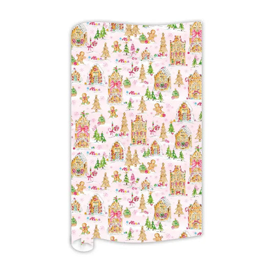 Pink Gingerbread Houses with Candy Wrapping Paper