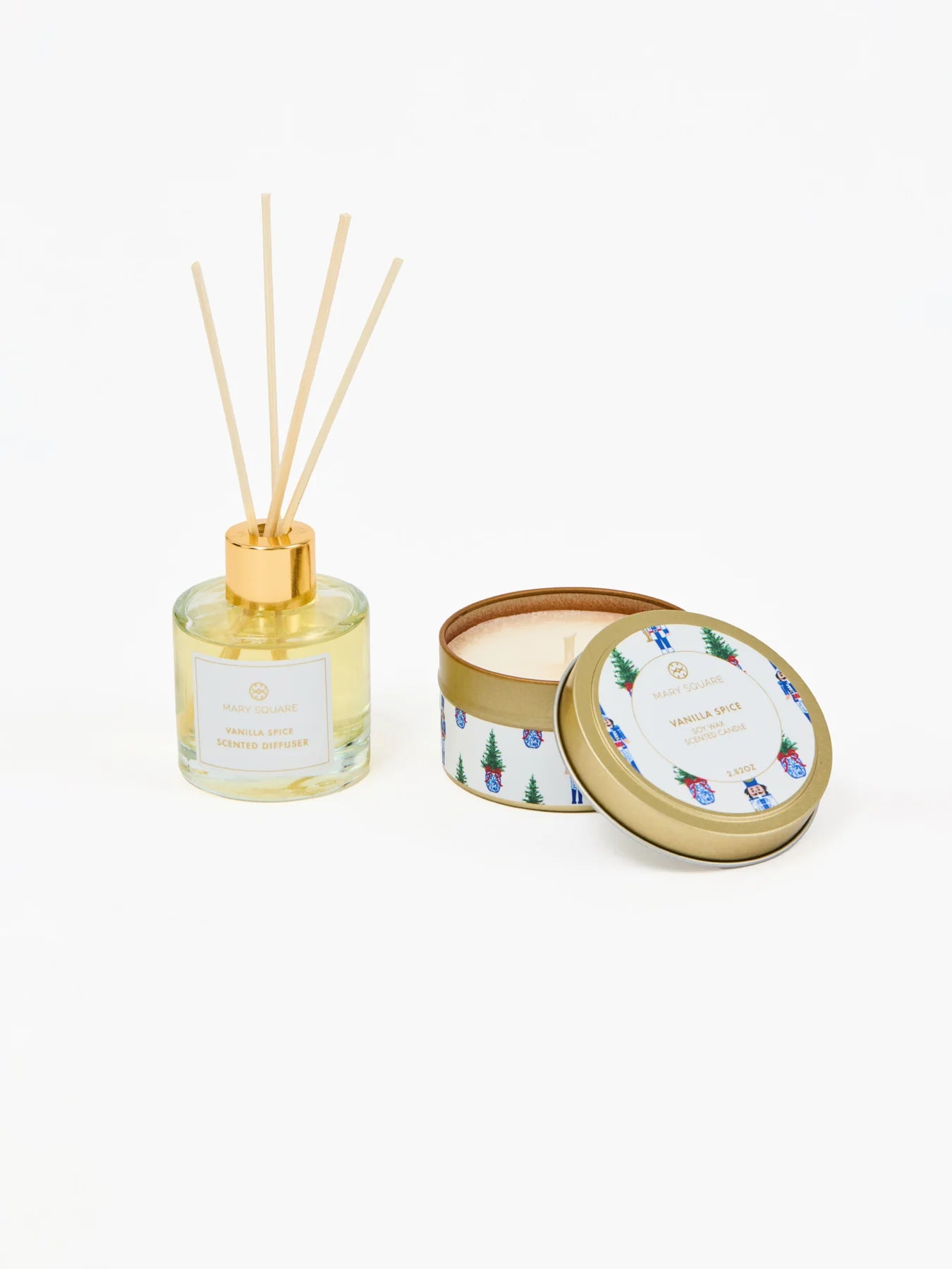 Mary Square Candle Reed Diffuser Set in Vanilla Spice