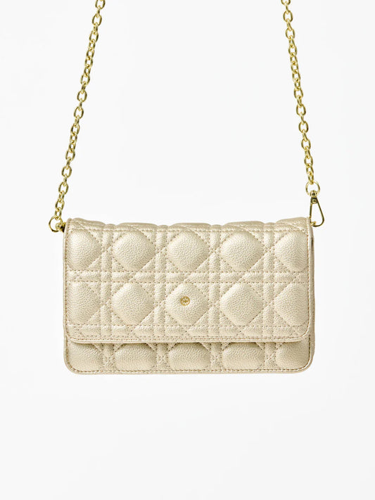Mary Square Night Out Quilted Crossbody Bag in Champagne