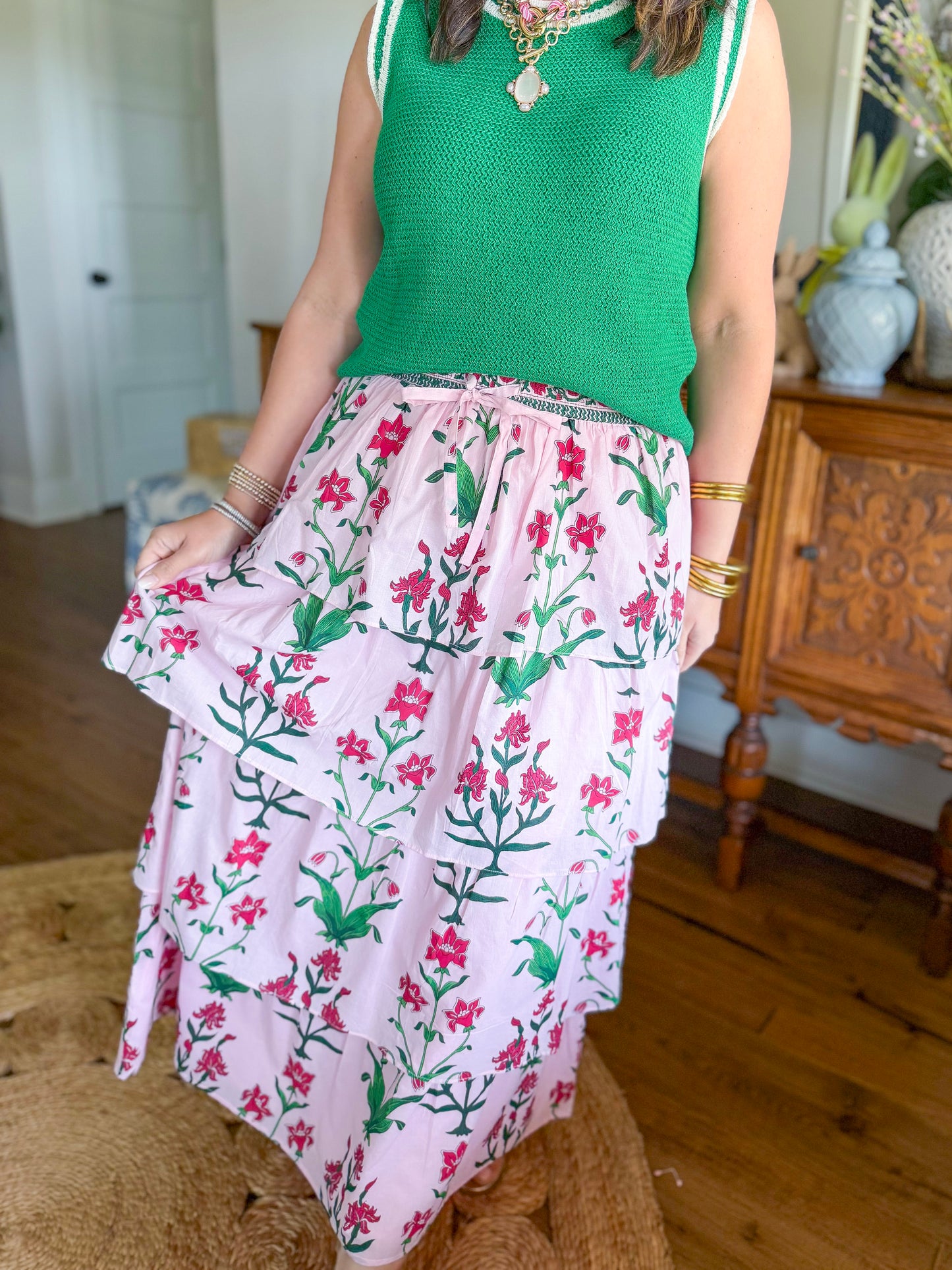 Heart of Grace | Ruffle Cascade Maxi Skirt in Rose d'Iris