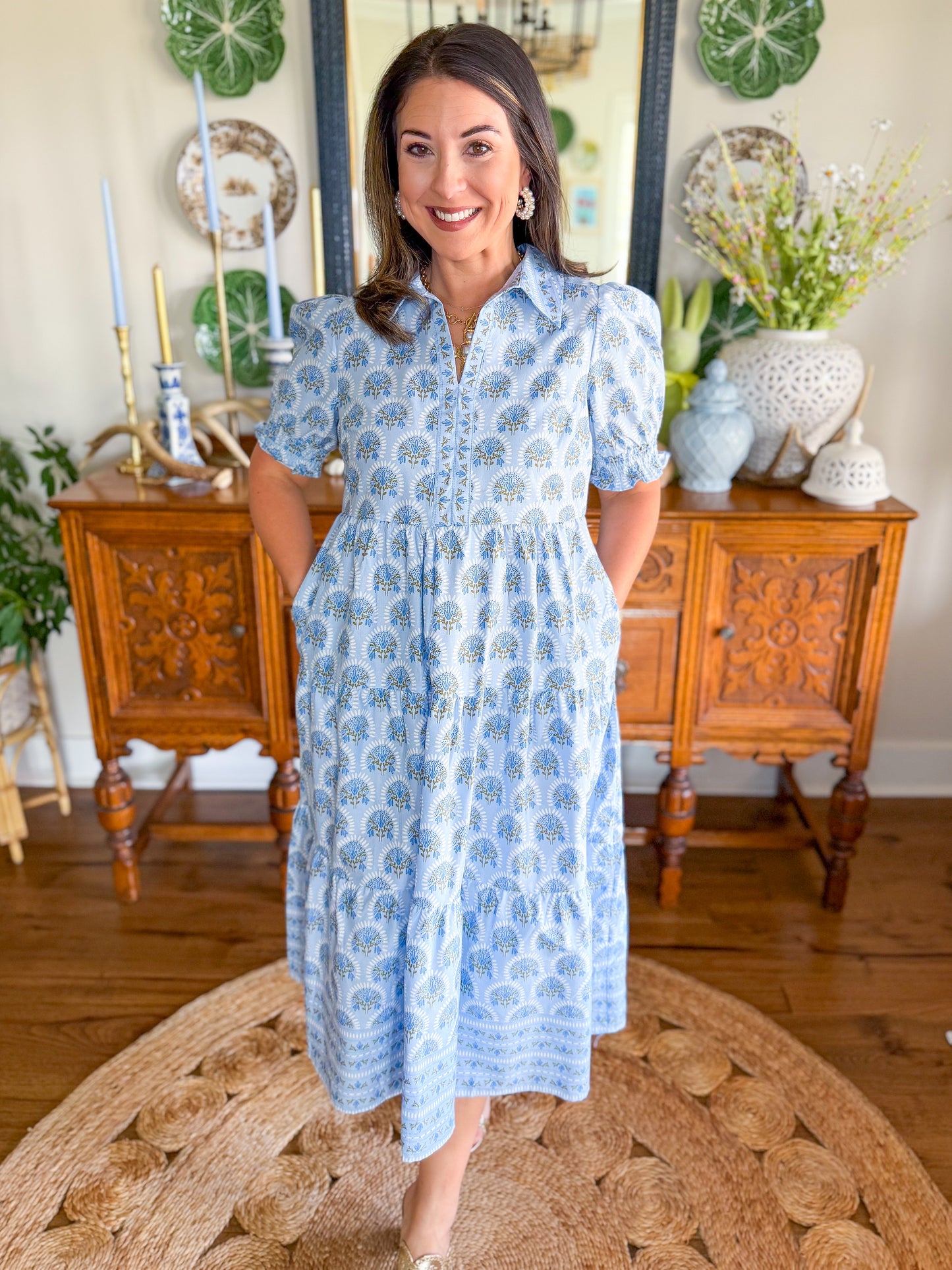 Mary Square I Molly Dress in Sunshower Flora Blue