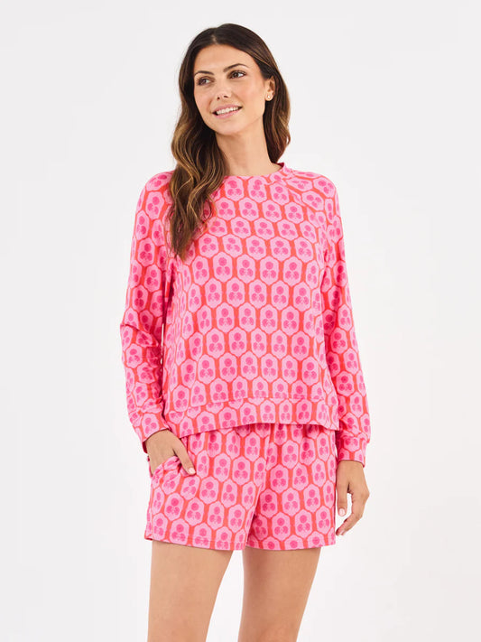Mary Square | Annie Short Set Pajamas in Rosette Charm Pink