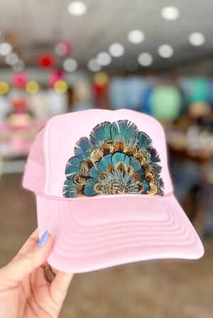 Pink Feathered Trucker Hat - Elle