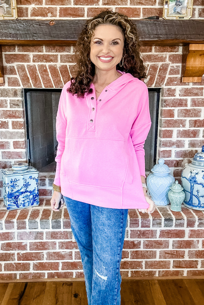 Happy Thoughts Hooded Pullover in Pink