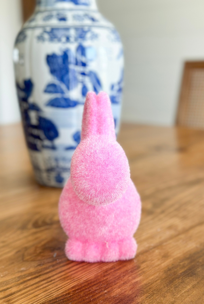 Flocked Pastel Seated Bunny With Pom Pom Tail