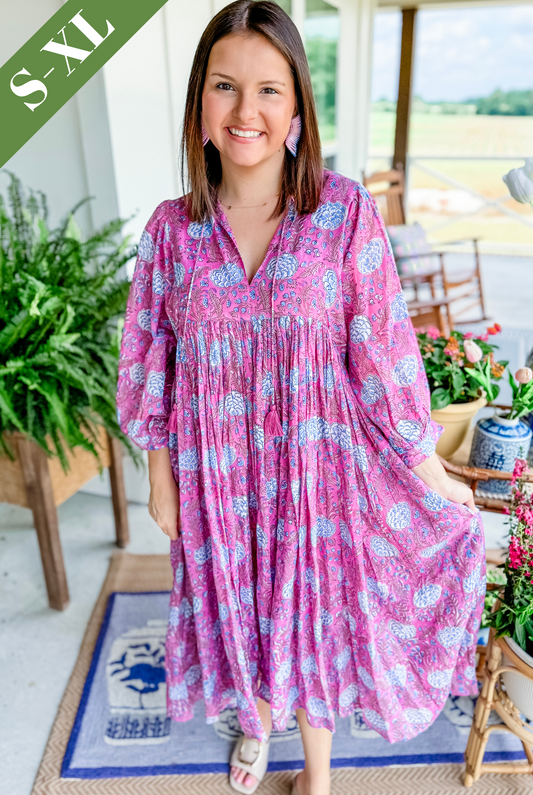 The Gardenia Floral Midi Dress in Purple