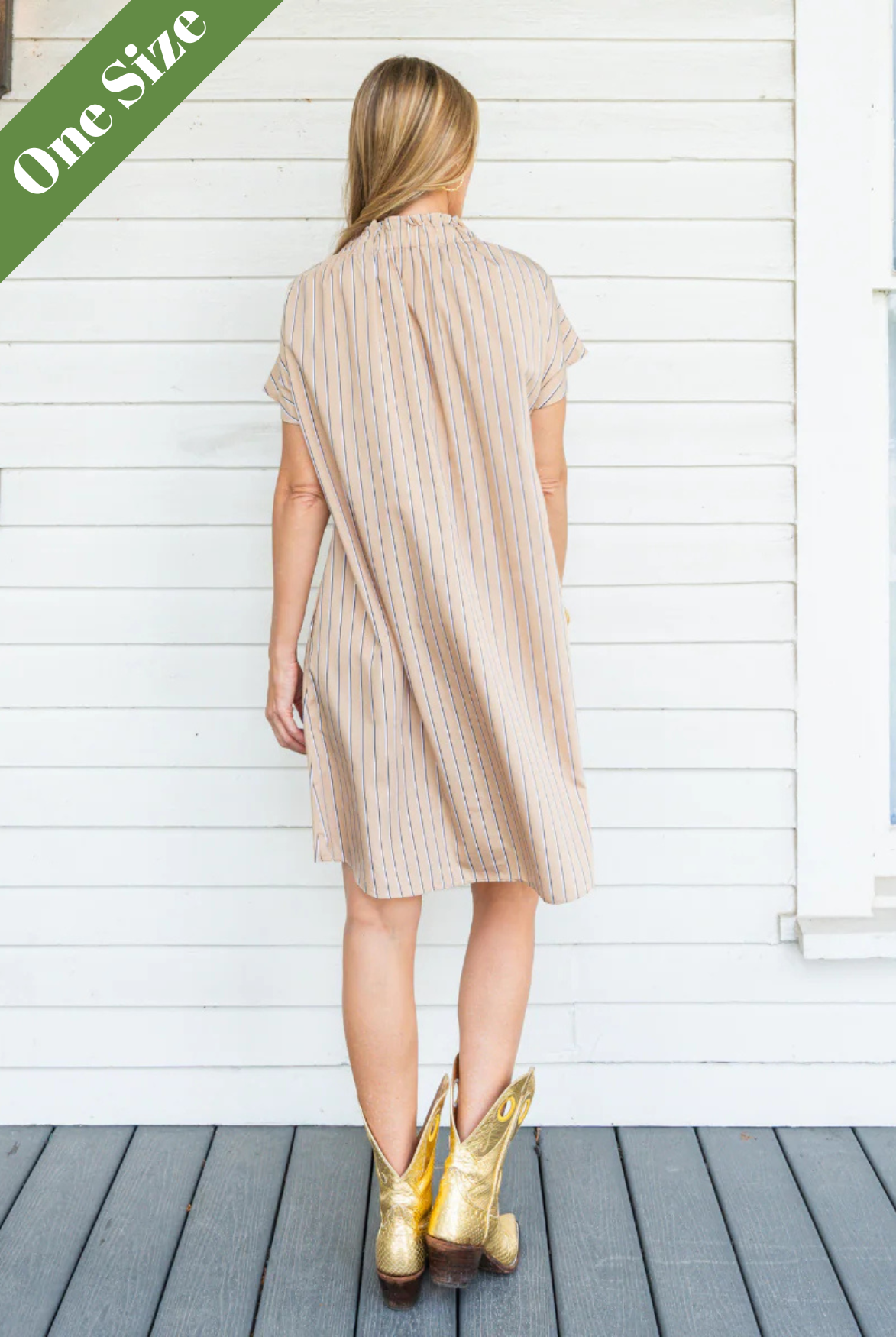 Caryn Lawn Emily Dress Khaki Stripe