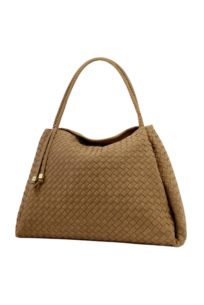 Katie Loxton | Nova Hand Woven Suedette Large Shoulder Bag in Caramel