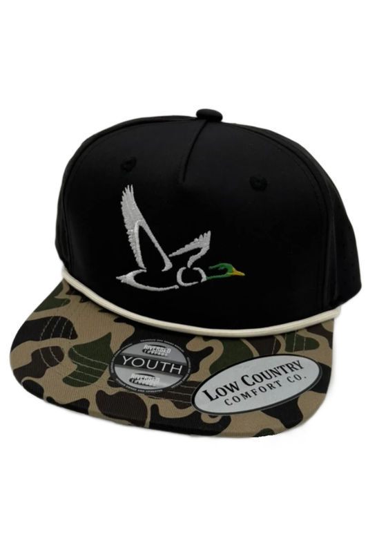 Riverbed Threads | Youth Fat Boy Duck Club Flying Mallard Hat in Black/Camo