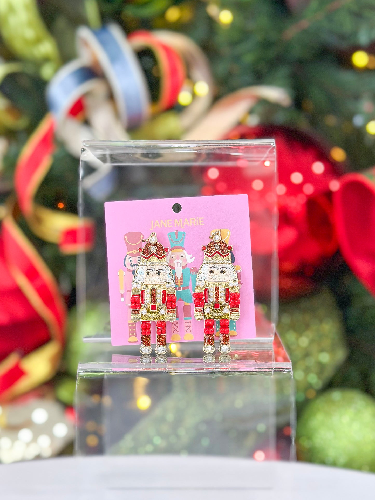 Jane Marie Acrylic Nutcracker with Clear Crystal Accent Earrings