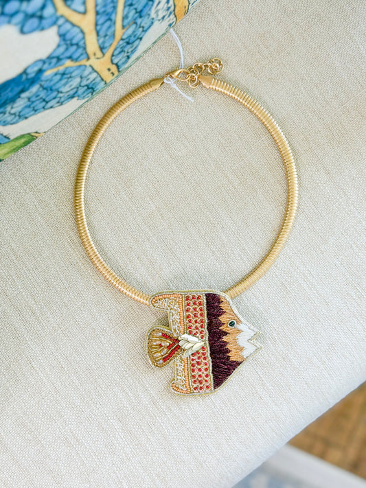 Happy Fish Necklace in Brown/Tan