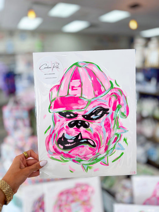Caroline Barksdale Original Painting - Pink Bulldog Head